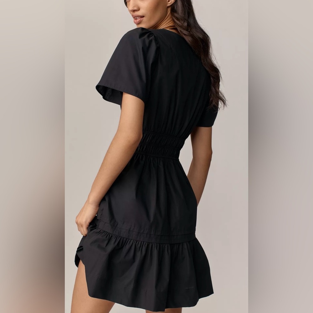 Anthropologie Black Smocked-Waist Mini Dress